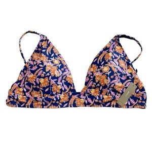 J Crew Women's‎ Plunge Bikini Top 2X Blue Floral Blocked Print Padded BH507